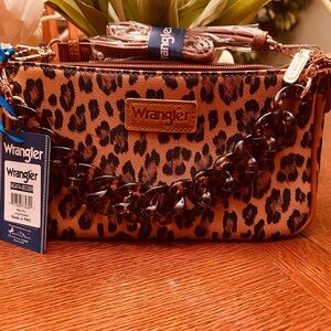 Wrangler Tan and Black Leopard Print Clutch